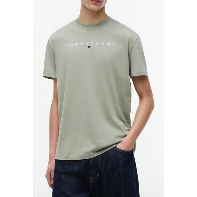 Tommy Hilfiger Regular Linear Logo Spring Olive Größe: S | Basic T-Shirts Outlet | Herren | Grün