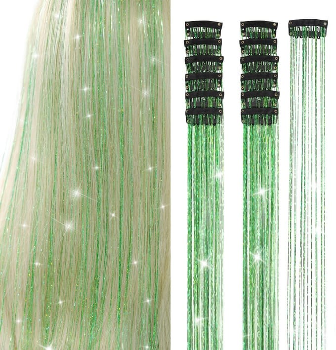 2 x clip-in GROENE Hair Tinsels - Glitter Extensions - Glitterhaar - Glitter Haar Extensions - clip extensions groen