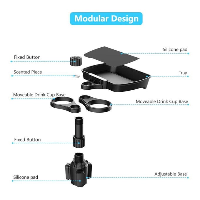 Double porte-gobelet extensible réglable pour rotation à 360 °, support de verre multifonctionnel pour siège de voiture, plateau à collation, porte-boissons gray