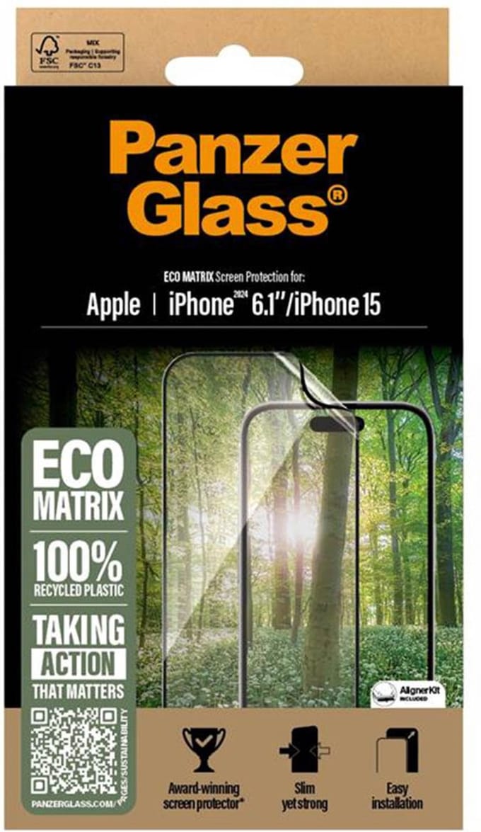 PanzerGlass Matrix Recycled Ultra-Wide Fit Anti-Bacterial Screenprotector incl. applicator geschikt voor Apple iPhone 16