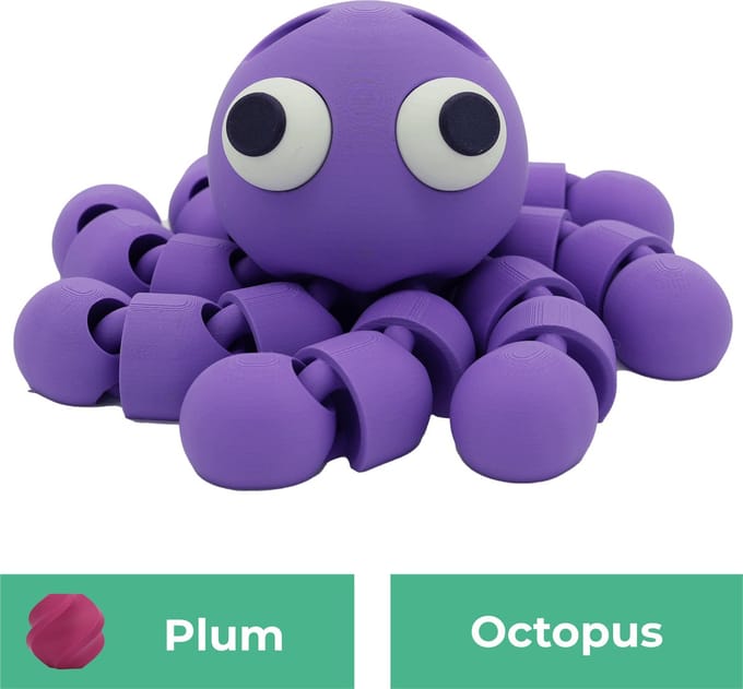 Flexibele octopus beeld – Decoratief beeld - Plum - 3d geprinte beeld – Unieke woondecoratie - 25CM