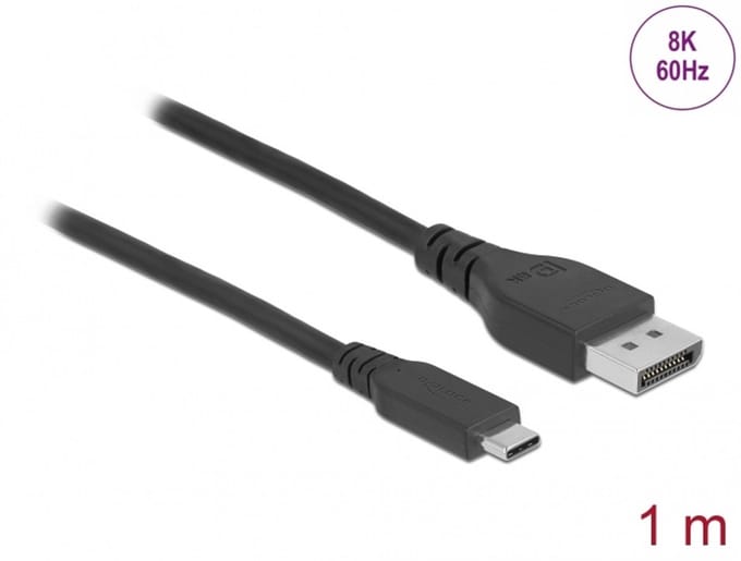 Delock Bidirectional USB Type-C™ to DisplayPort Cable (DP Alt Mode) 8K 60 Hz 1 m DP 8K certified