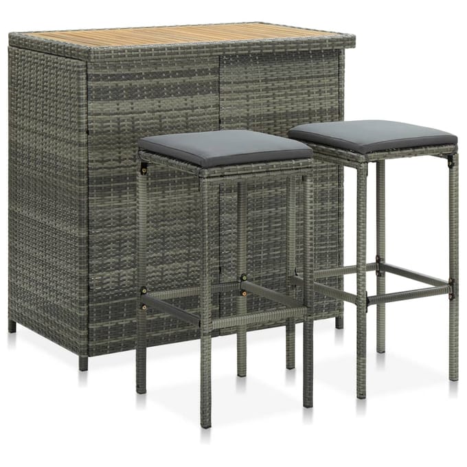 vidaXL - 3-delige - Barset - poly - rattan - grijs