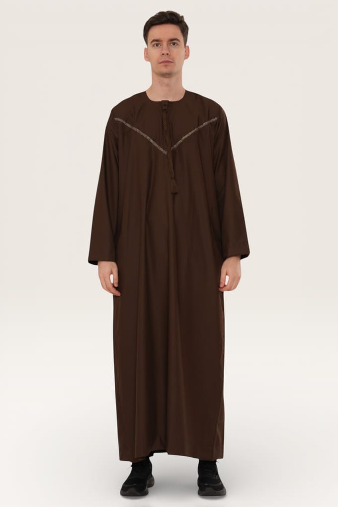 Mens bruin Eid Marokkaanse Thobe gewaad Djellaba Ramadan Eid Jubba LFS-HM10