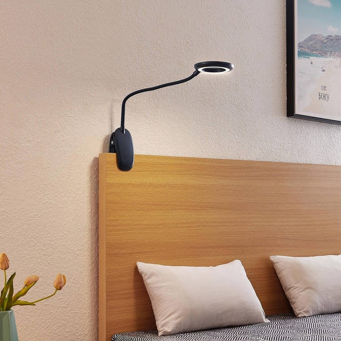 PRIOS - Klemlamp- met dimmer - 1licht - ABS, polycarbonaat - H: 51 cm - zwart - Inclusief lichtbron