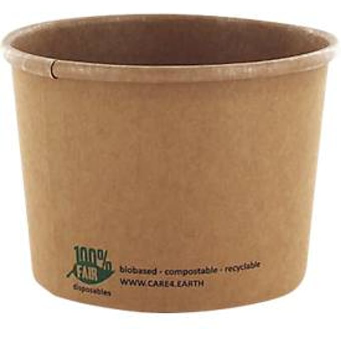 Papstar soepkom Pure, 350 ml, Ø 98 x 70 mm, composteerbaar, karton, bruin, 25 stuks