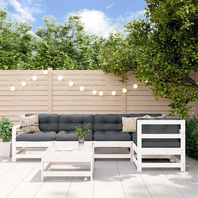 vidaXL - 6-delige - Loungeset - met - kussens - massief - hout - wit
