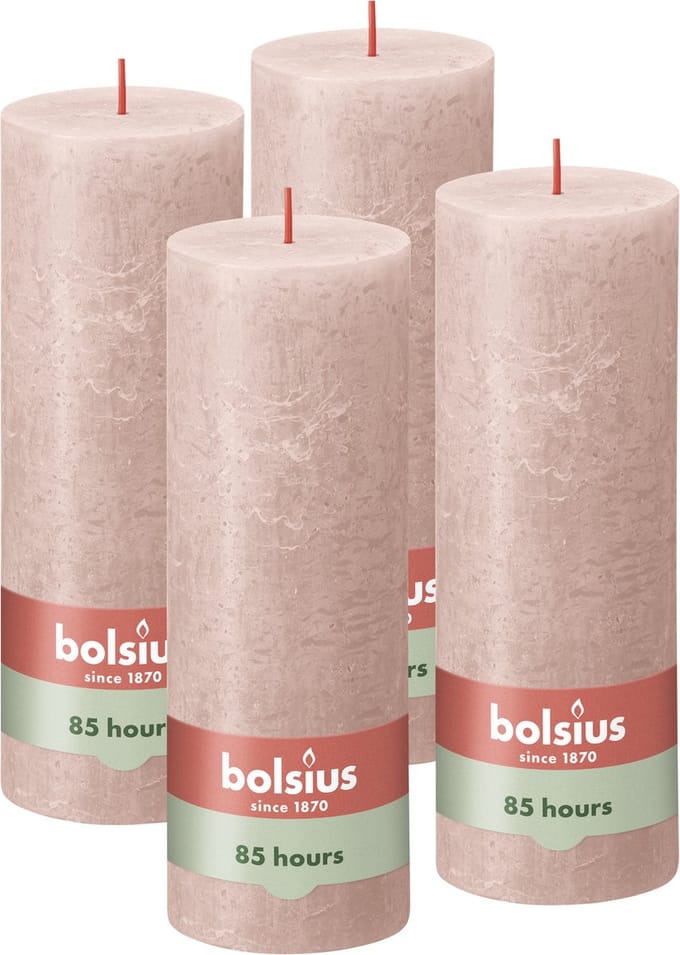 Bolsius - Rustieke Kaars - 4 Stuks - Roze - 19cm