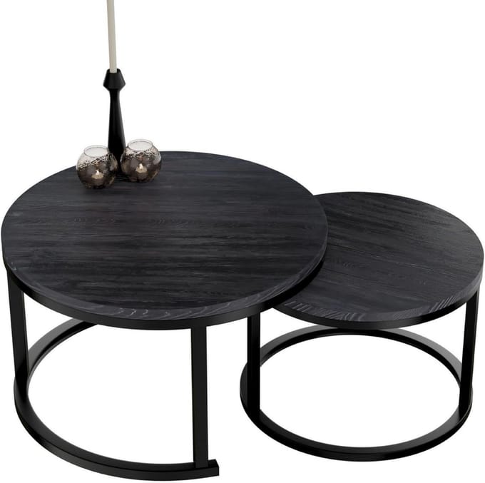Set van 2 ronde salontafels - zwart houten design, 60 cm en 40 cm diameter