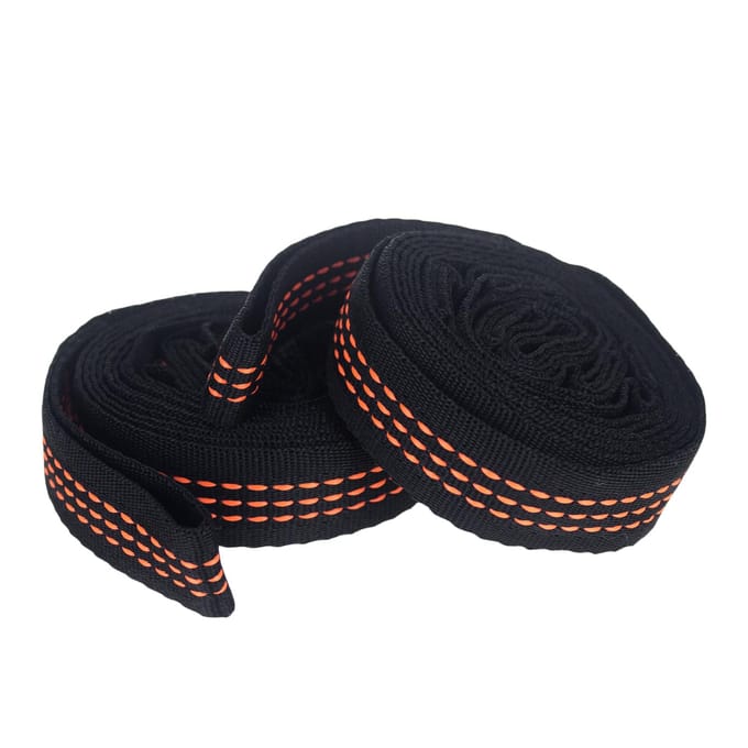 2 Stuks Hangmatbanden Speciale Versterkte Polyester Banden 5 Ringen Hoge Belastbaarheid Stekelig Zwart Buitengebruik Kampeerhangmatbanden oranje