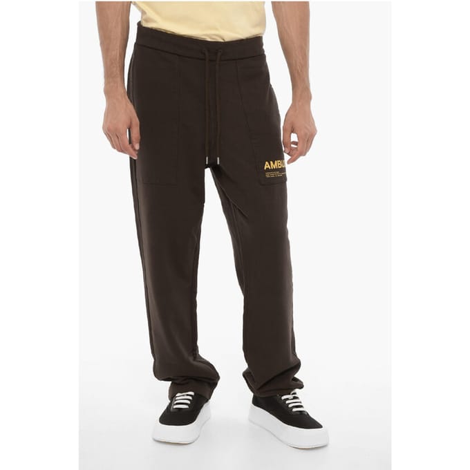 Joggingbroek van geborsteld katoen met contrasterend logo in bruin