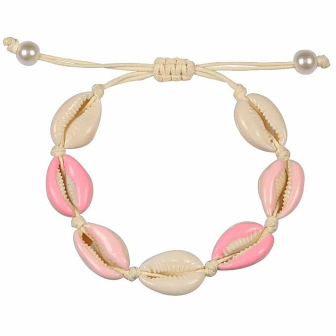 Fako Bijoux® - Schelpjes Armband - Wit - 4x Roze