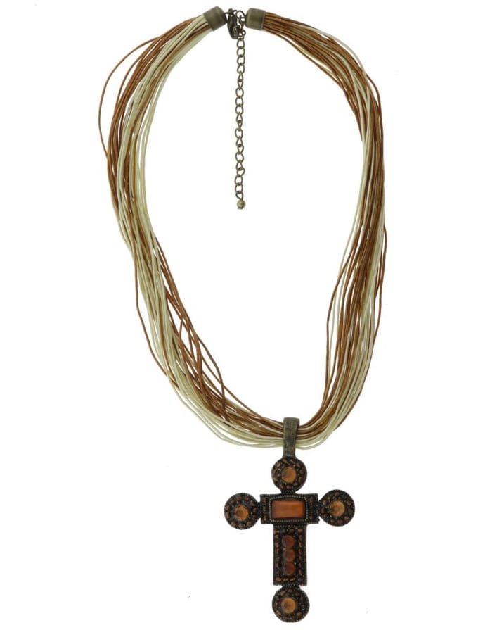 Behave - Ketting - Dames - Met Kruis Hanger - Bruin - Beige - Crème - 42 cm