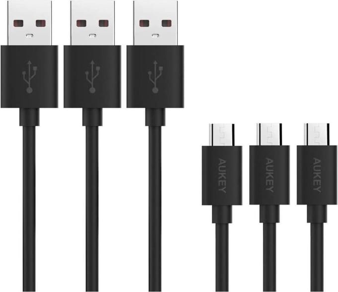 [3 halen 1 betalen] -Aukey Micro USB kabel - lengte 120cm-met Micro USB naar Type C / USB-C adapter - Black