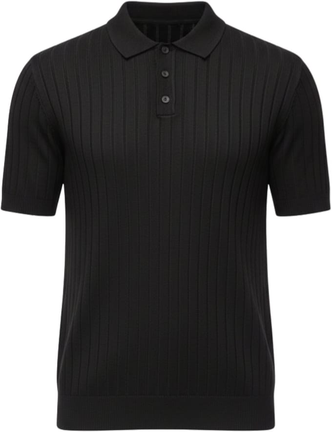 OMBRE Polo - Slim Fit - Viscose - Korte Mouw Zwart S