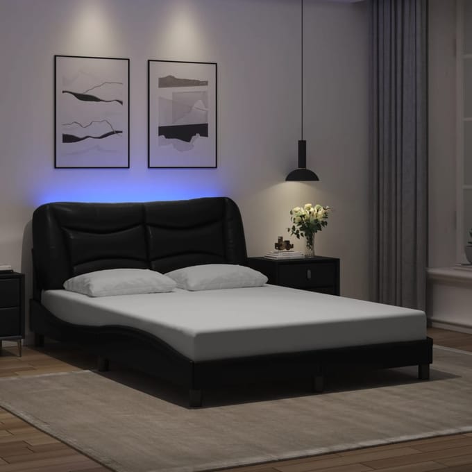 vidaXL - Bedframe - met - LED - zonder - matras - "Hvar" - zwart - 140x190 - cm