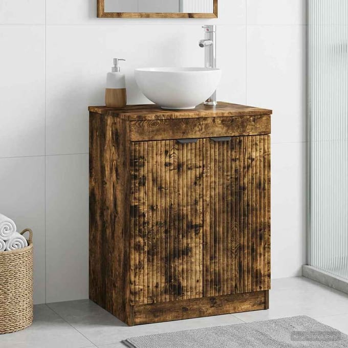 vidaXL - Badkamerkast - Gerookt - eiken - 54 - x - 41 - x - 70 - cm - Bewerkt - hout