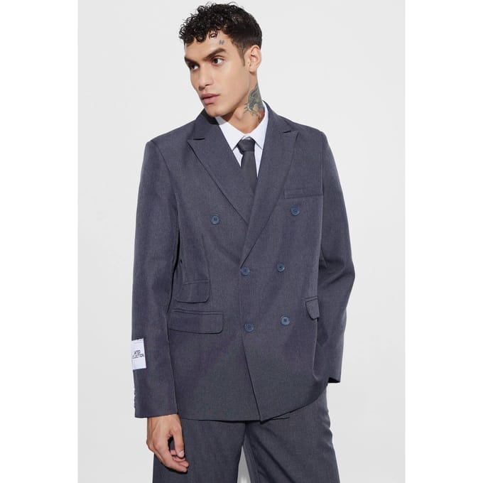 Oversized dubbelrij knopen getextureerde blazer | Grey | Size 40