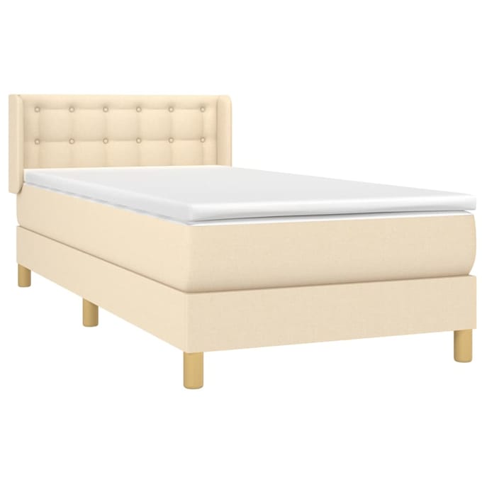 vidaXL - Boxspring - met - matras - stof - crèmekleurig - 90x190 - cm