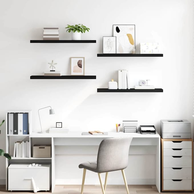 vidaXL - Wandschappen - zwevend - 4 - st - 90x23,5x3,8 - cm - MDF - zwart