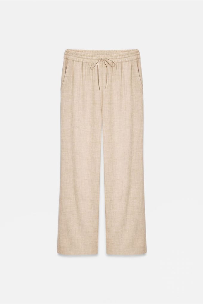 Dames Wijdpijps Geweven Broek met Koord-in-Taille
