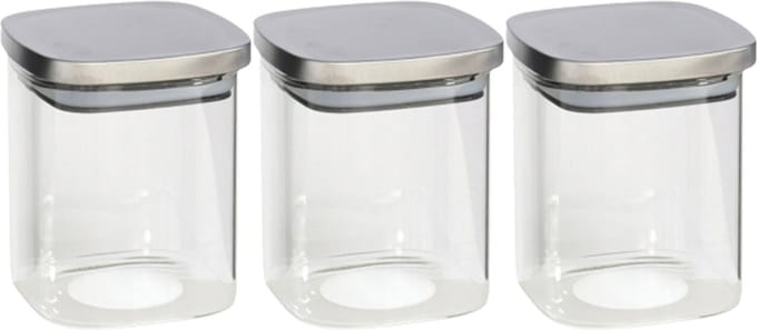 Gerim - Voedsel/etenswaren 3x voorraadpotten 1100ml glas en RVS deksel