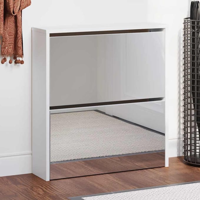 vidaXL - Schoenenkast - met - spiegel - 2-laags - 63x17x67 - cm - hoogglans - wit