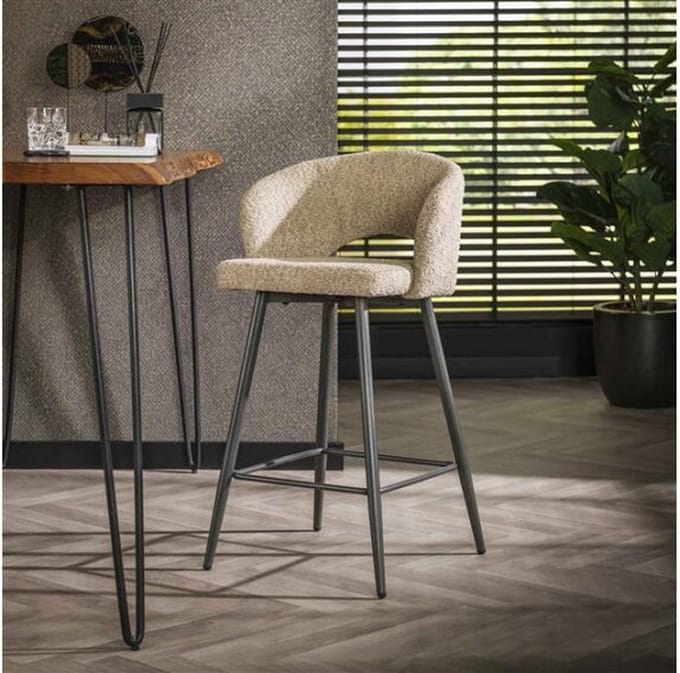 Barstoel Claire Bouclé - zandkleur | Meubelplaats - barstoelen set van 2