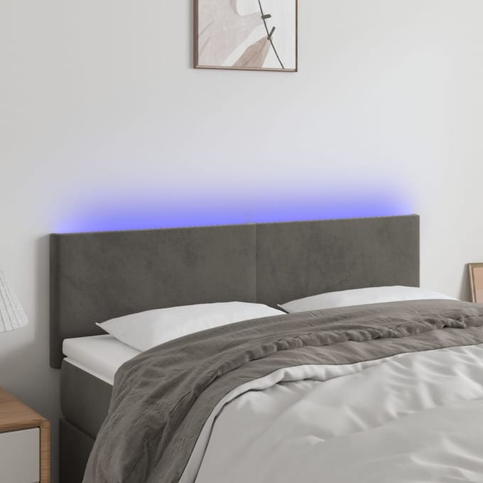 vidaXL - Hoofdbord - LED - 144x5x78/88 - cm - fluweel - donkergrijs