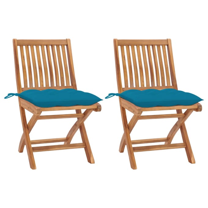 vidaXL - Inklapbare - stoelen - 2 - st - met - lichtblauwe - kussens