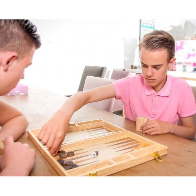 Backgammon 15 inch - Hout Ingelegd Bord - Houten Koffer met Handvat - Luxe Uitvoering - ingelegd hout - Reis Backgammon - Engelhart