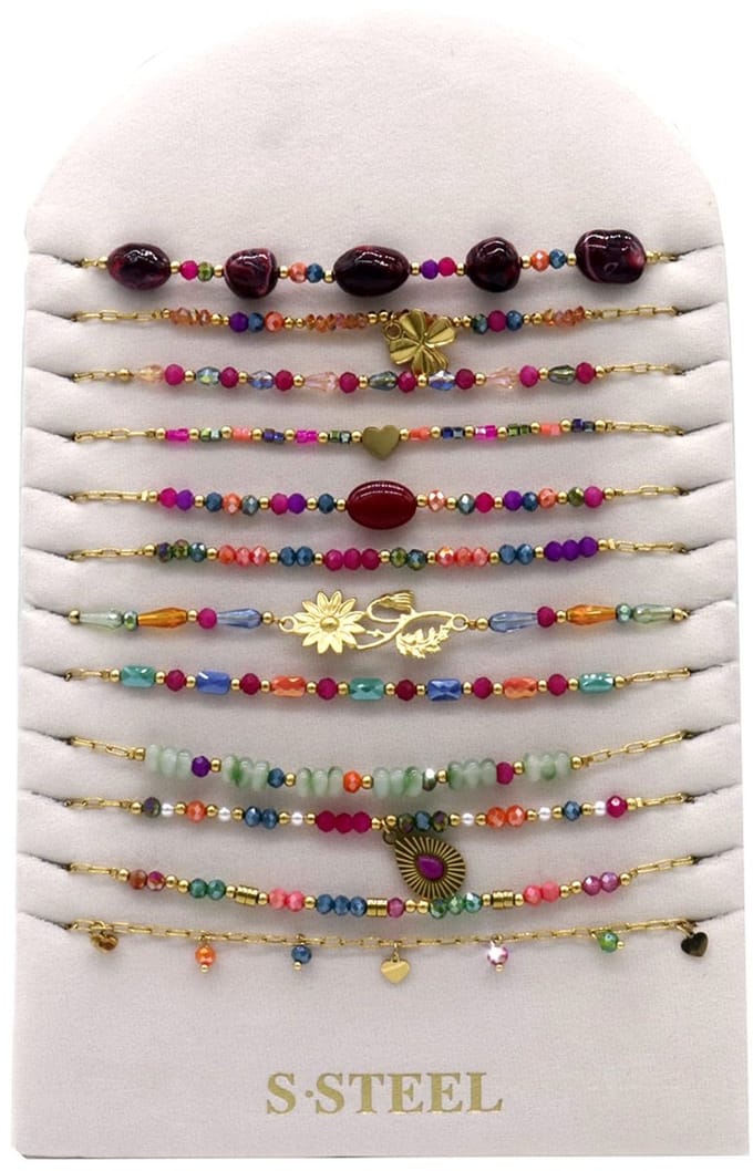 Ketting set - RVS - multicolor - 12 stuks - sieraden display