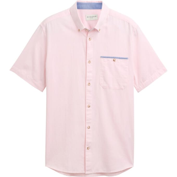 Tom Tailor - Korte Mouw Overhemd - Heren - L - Rose - Katoen - 1046086