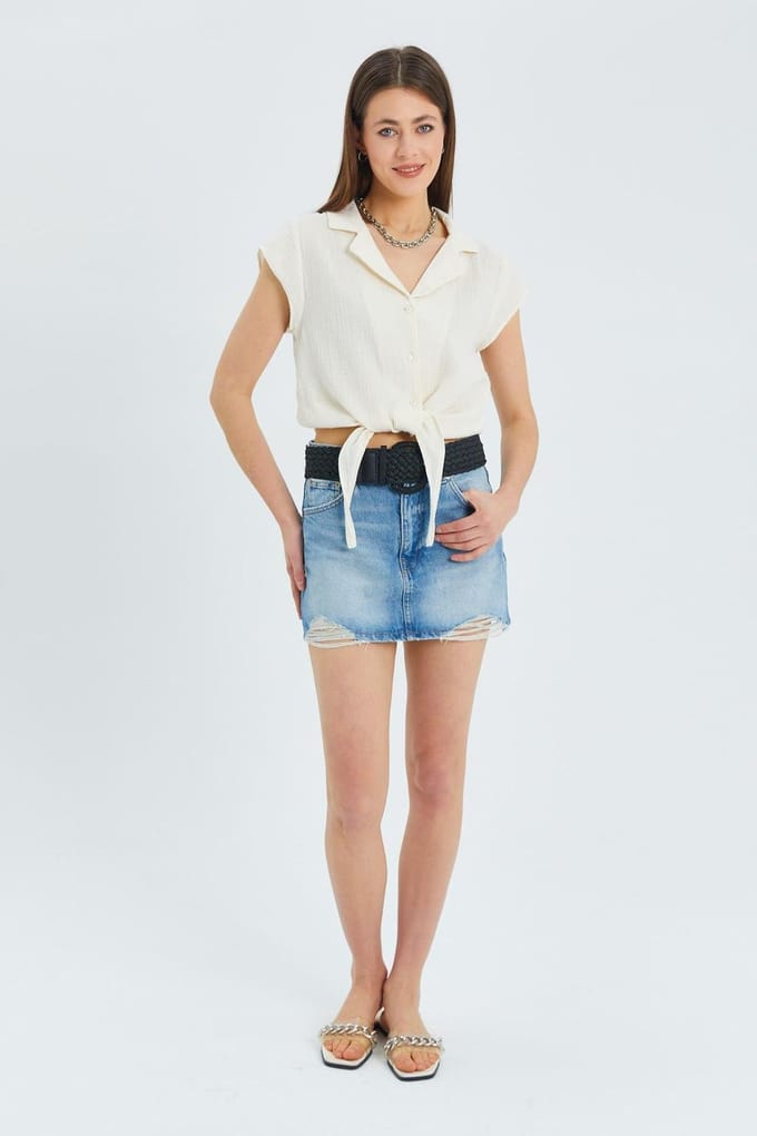 Crop Shirt met Strikdetail