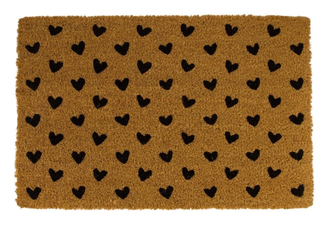 Deurmat rectangular hartjes coco 58x38x1.5cm - zwart