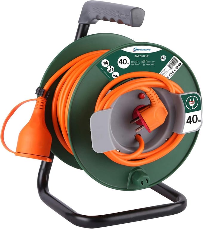 Professionele Verlengkabel op Rol - 40 Meter - 3x1.5mm² - Oranje/Groen