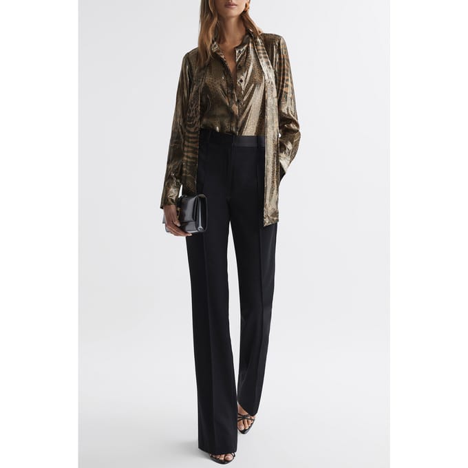 Reiss Metallic Blouse Gold — Animal Print Größe: 4 | Blusen Outlet | Damen | Gelb