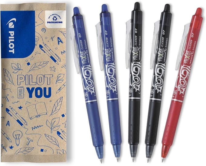 Uitwisbare rollerball set van 5 pennen in diverse kleuren