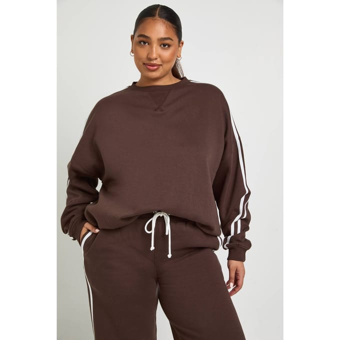 boohoo Dames Plus Zijstreep Oversized Sweatshirt | Coffee | Maat: 16