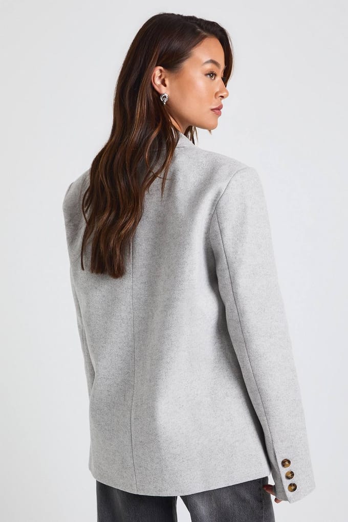 boohoo Dames Lange wollen oversized getailleerde blazer | Light Grey | Maat: 16