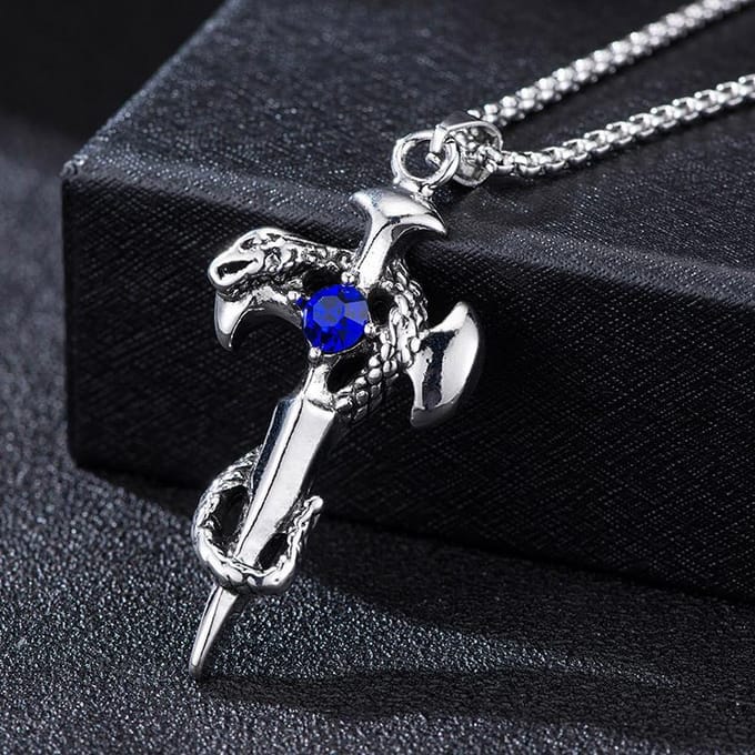 Beroemdheden Zelfde Retro Plaat Slang Zwaard Kruis Ketting Creatieve Legering Sieraden Trendy Mannen Hip Hop Trui Ketting black