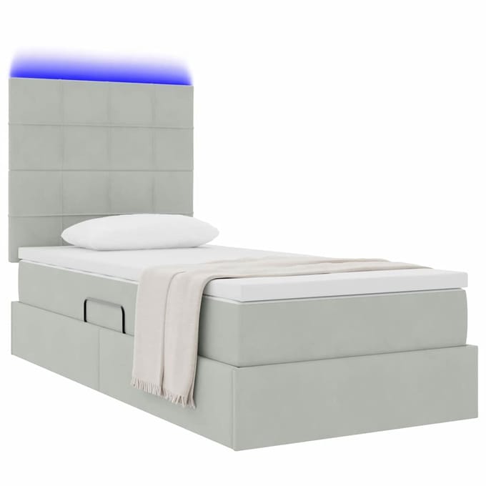 vidaXL - LED - opbergbed - met - matras - Lichtgrijs - 100 - x - 200 - cm - Fluweel