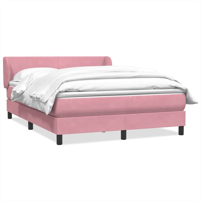 vidaXL - Boxspring - met - matras - fluweel - roze - 140x210 - cm