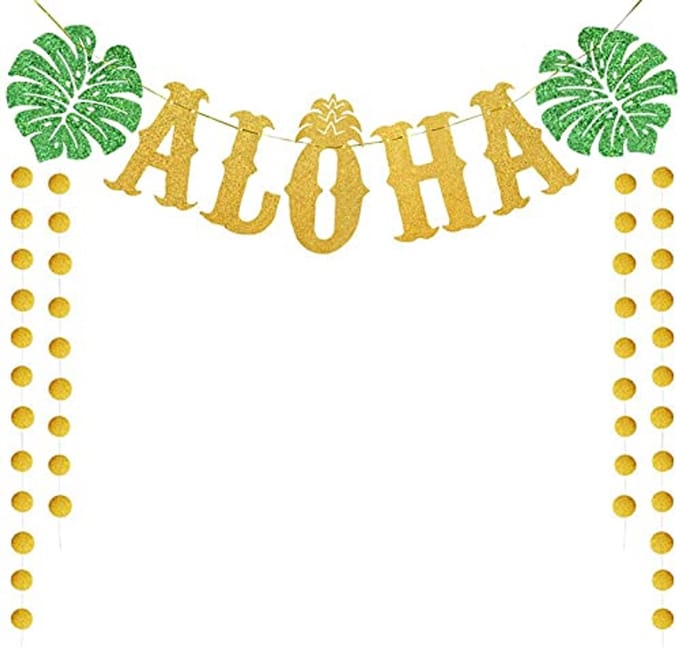 Hawaiiaanse versiering - gouden banner - duurzame karton - tropisch feest - SnelShoppen