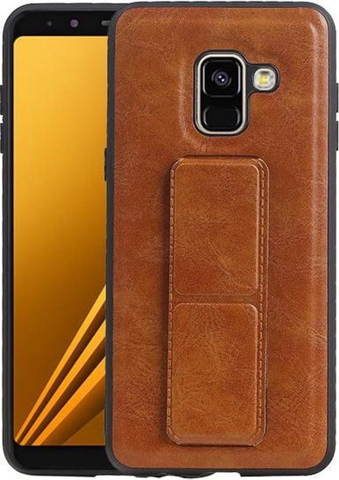 Grip Stand Hardcase Backcover voor Samsung Galaxy A8 (2018) Bruin
