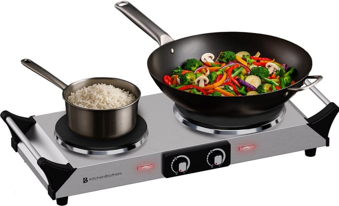 KitchenBrothers Elektrische Kookplaat - 2 Pits - 2500W - RVS