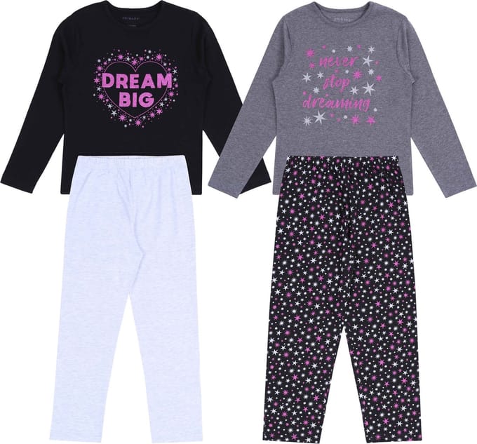 2x Zwart-grijze pyjama met sterren