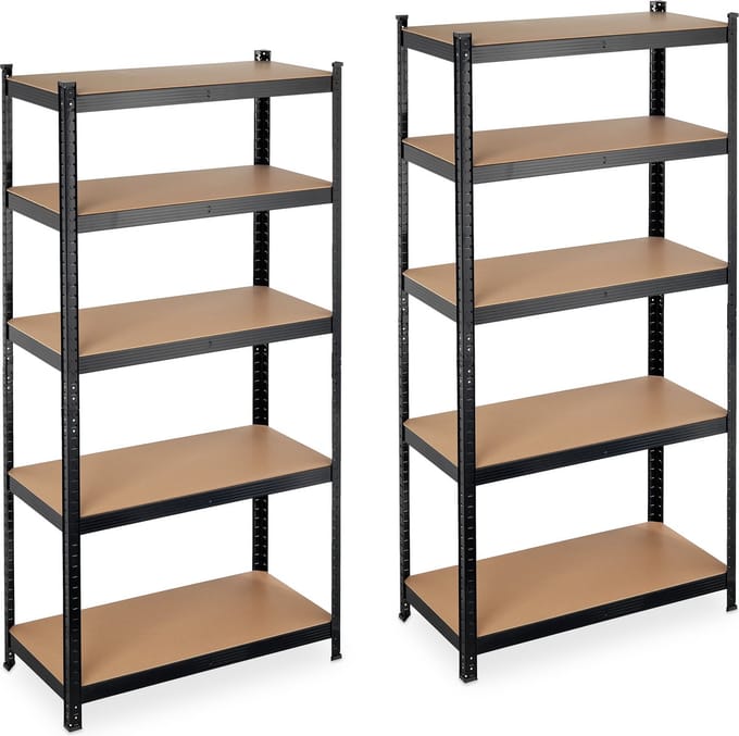 2x stellingkast metaal - opbergrek 5 etages - legbordstelling garage - zwart