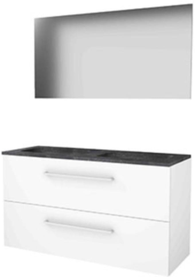 Basic-Line Basic 46 Badkamermeubelset - 120 x 46 cm - Met Grepen - 2 Lades - Hardstenen Wastafel - 2 Kraangaten - Spiegel - Ice White