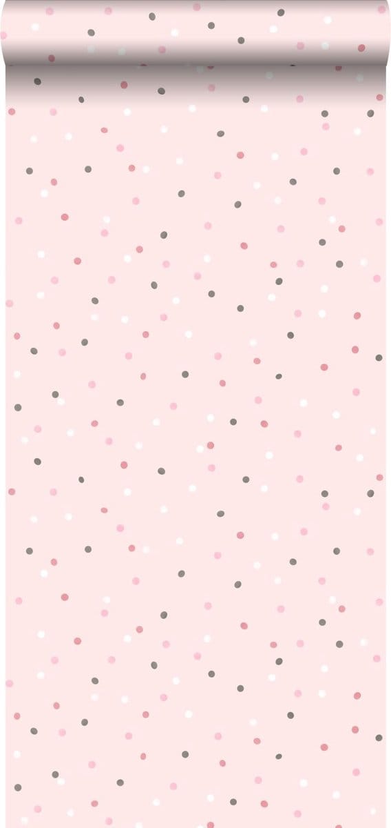 ESTAhome behang stippen roze en warm grijs - 53 cm x 10.05 m - 139051